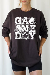 UL240P-E3073 Distressed Game Day Graphic Plus Long Sleeve Tee $17