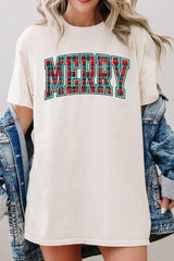 5000P-E3210 Classic Plaid Merry Graphic Plus Heavy Cotton Tee $12.75
