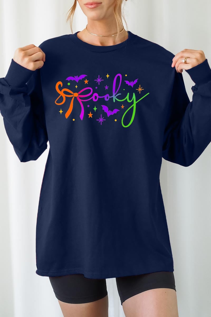 UL240-E3109 Spooky Halloween Graphic Long Sleeve Tee $13.75