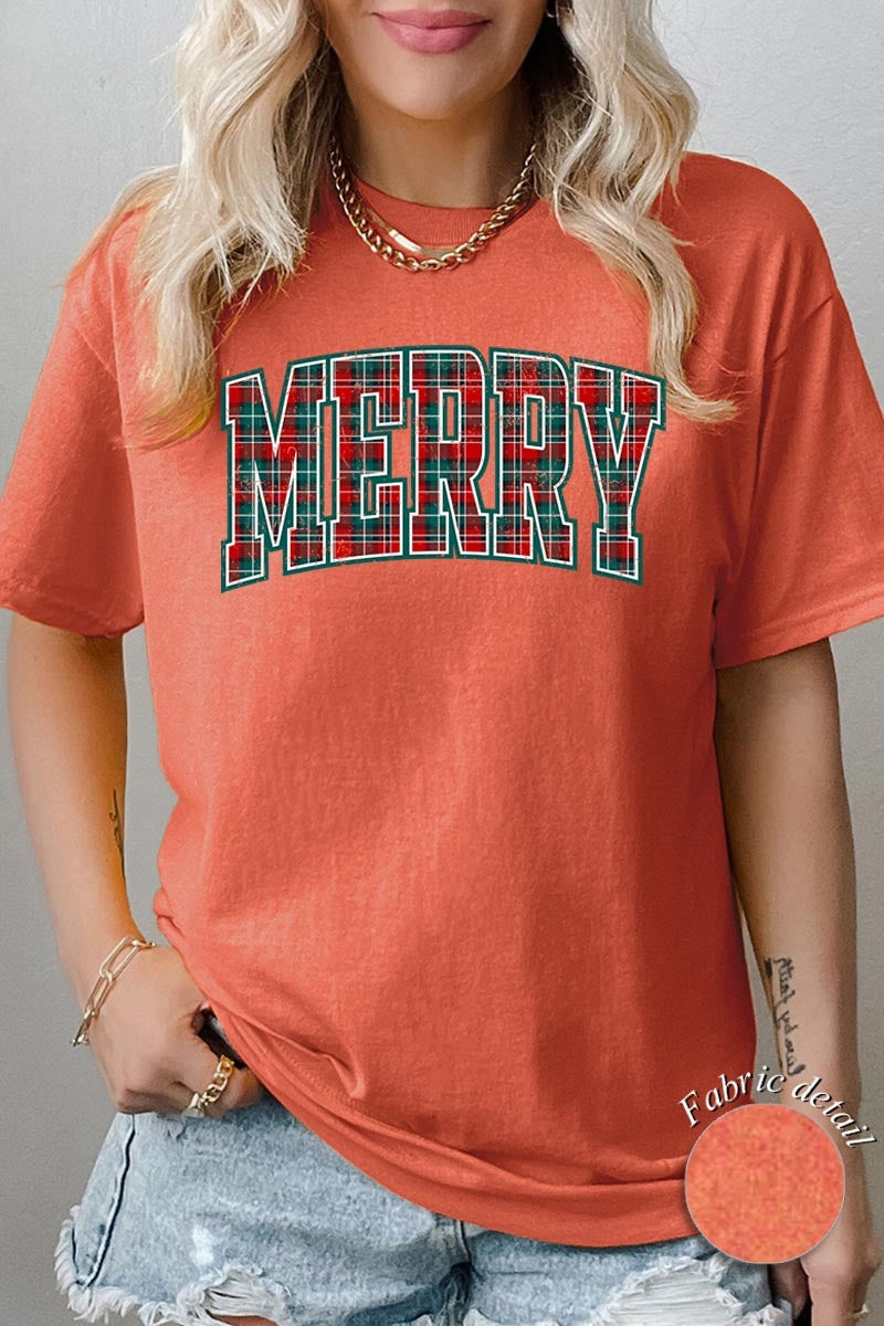 5000P-E3210 Classic Plaid Merry Graphic Plus Heavy Cotton Tee $12.75
