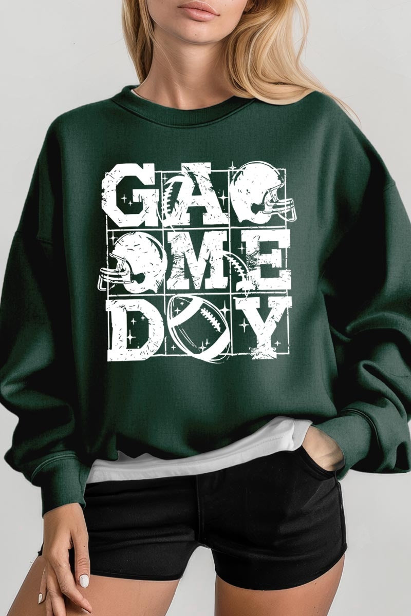 UL180P-E3073 Distressed Game Day Graphic Plus Sweatshirt $25