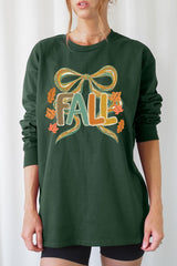 UL240-E3121 Fall Brushstroke Bow Graphic Long Sleeve Tee $13.75