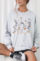 UL240-E3123 Halloween Skeleton Graphic Long Sleeve Tee $13.75