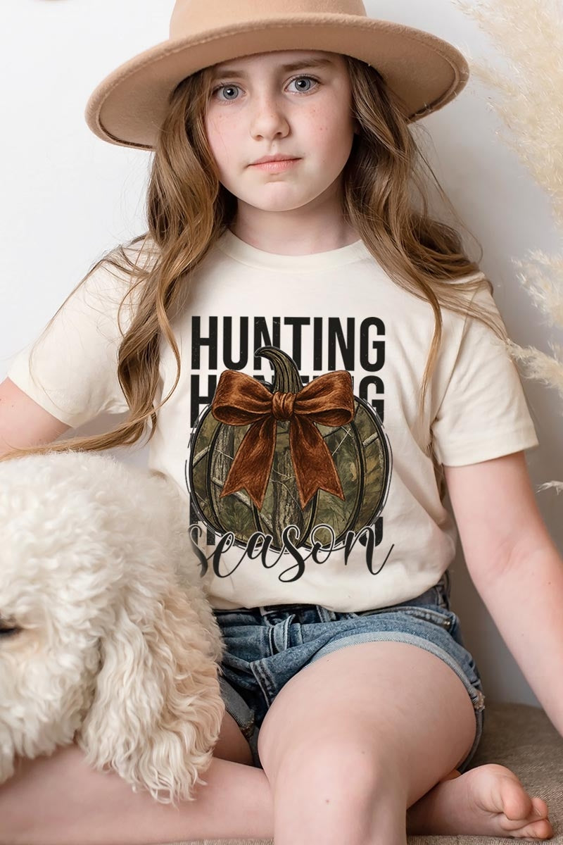US3001Y-E3190Z Hunting Pumpkin Bow Kids Graphic Tee $11