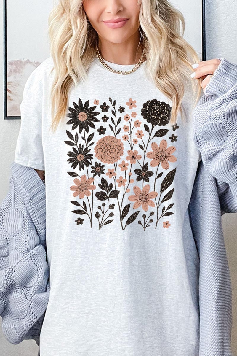 5000-E3178 Fall Floral Garden Graphic Heavy Cotton Tee $9