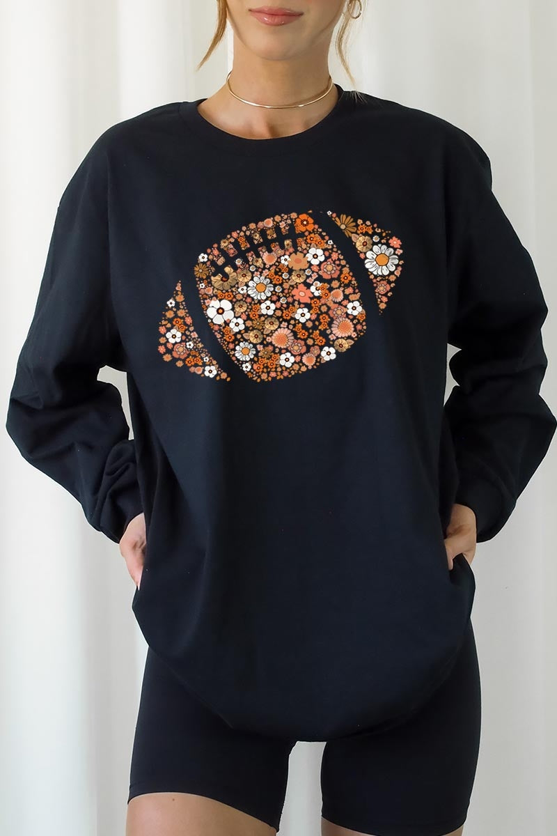 UL240-E3133 Floral Football Graphic Long Sleeve Tee $13.75