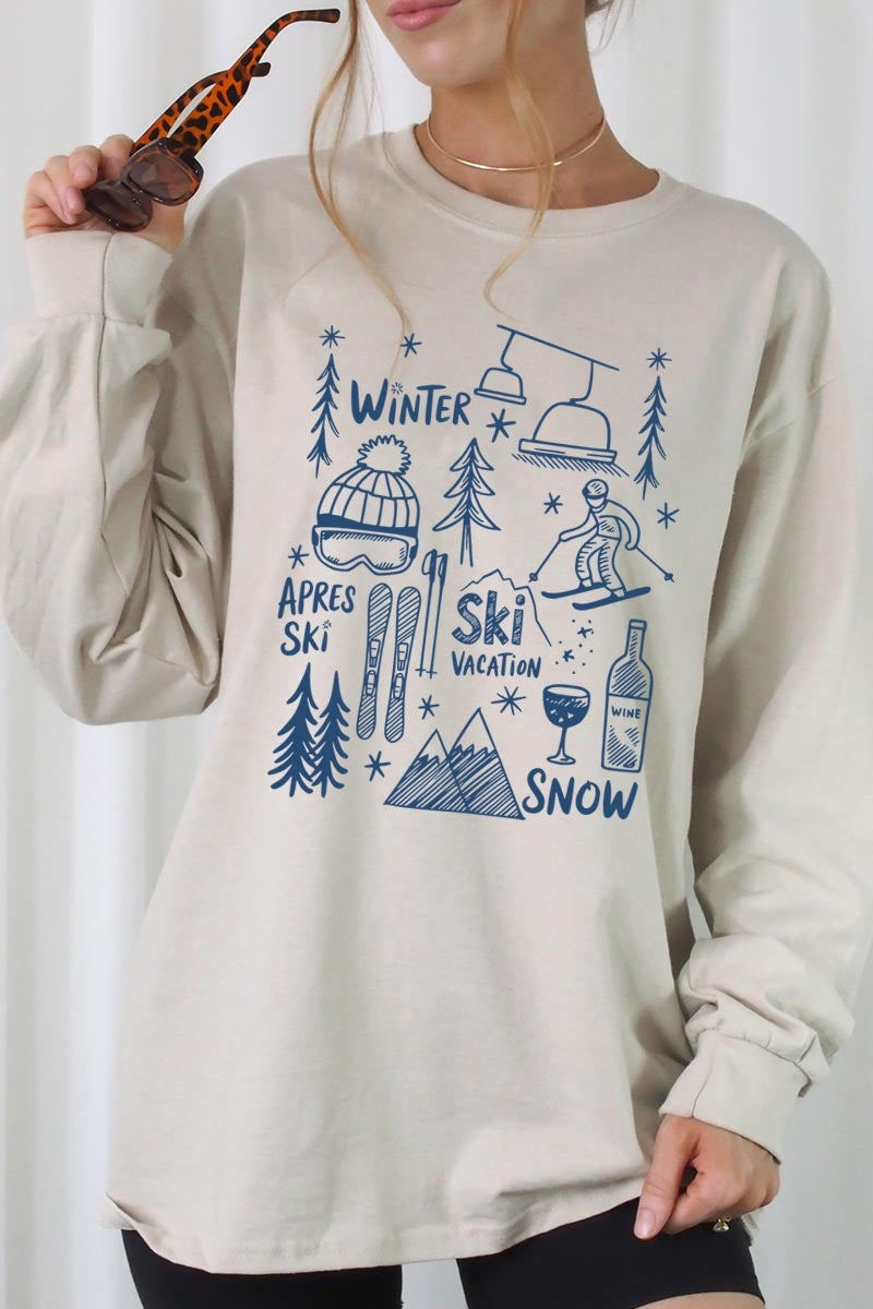 UL240-E3188 Ski Doodle Graphic Long Sleeve Tee $13.75