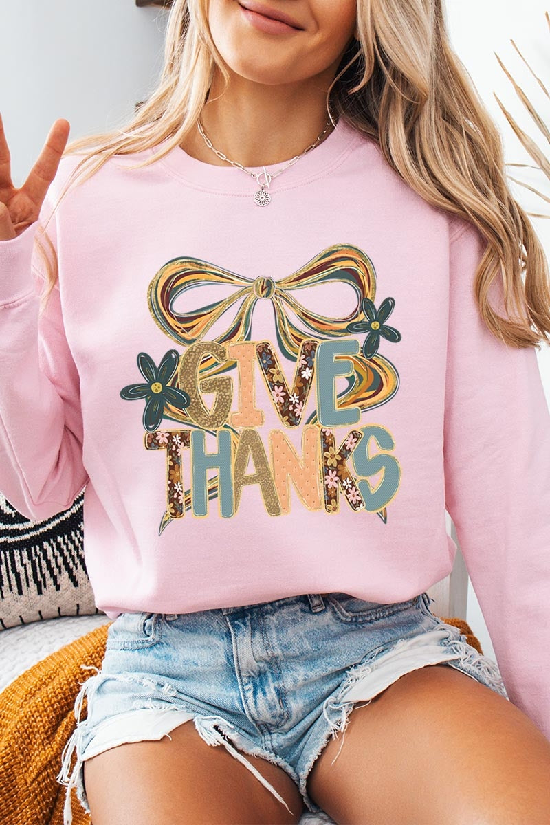UL180-E3154 Give Thanks Bow Graphic Sweatshirt $20