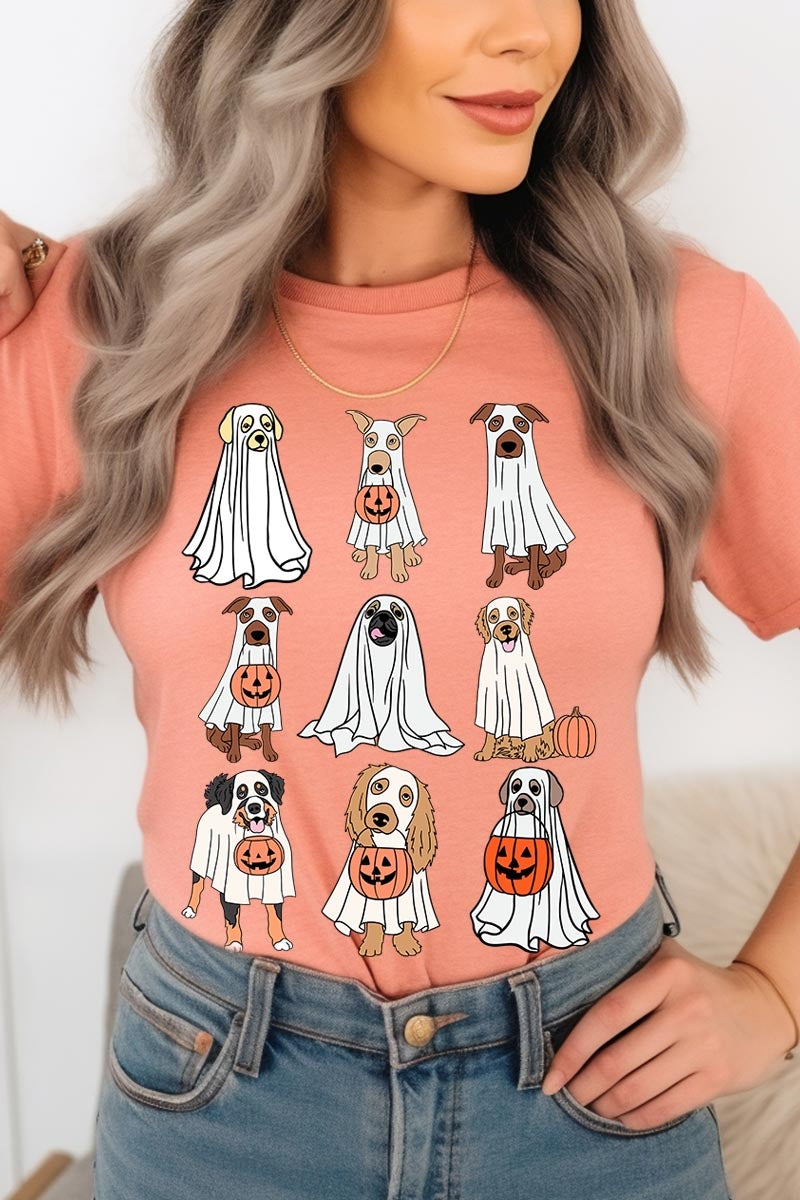 US3001-E3106 Halloween Ghost Dog Graphic Tee $12.5