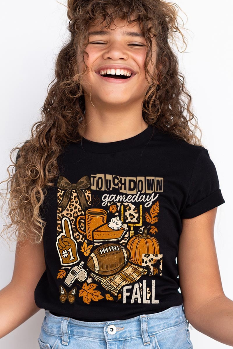 US3001Y-E3134Z Fall Football Collage Kids Graphic Tee $11