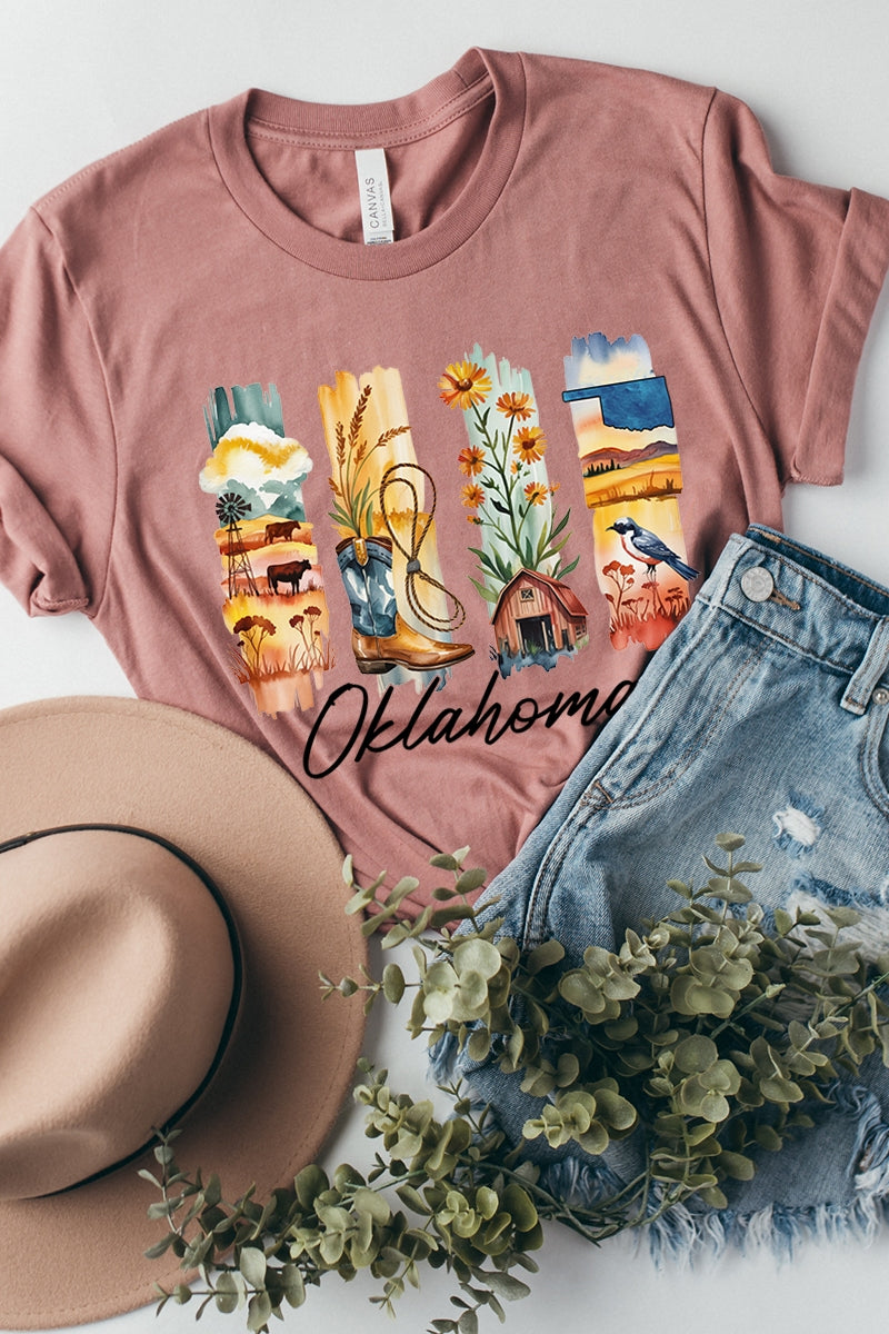 US3001P-E3061OK Oklahoma State Brushstroke Graphic Plus Tee $16
