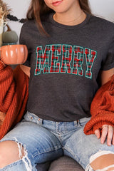 US3001P-E3210 Classic Plaid Merry Graphic Plus Tee $16