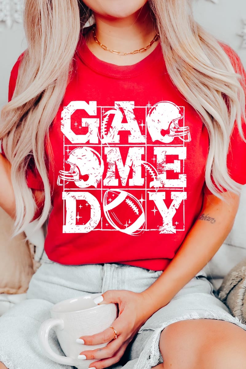 US3001P-E3073 Distressed Game Day Graphic Plus Tee $16