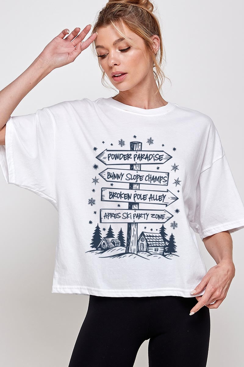 CTS-E3189 Ski Lodge Signs Graphic Relaxed Crop Top $11