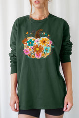 UL240P-E3118 Floral Pumpkin Graphic Plus Long Sleeve Tee $17