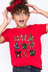 US3001Y-E3195Z Christmas Bow Paw Kids Graphic Tee $11