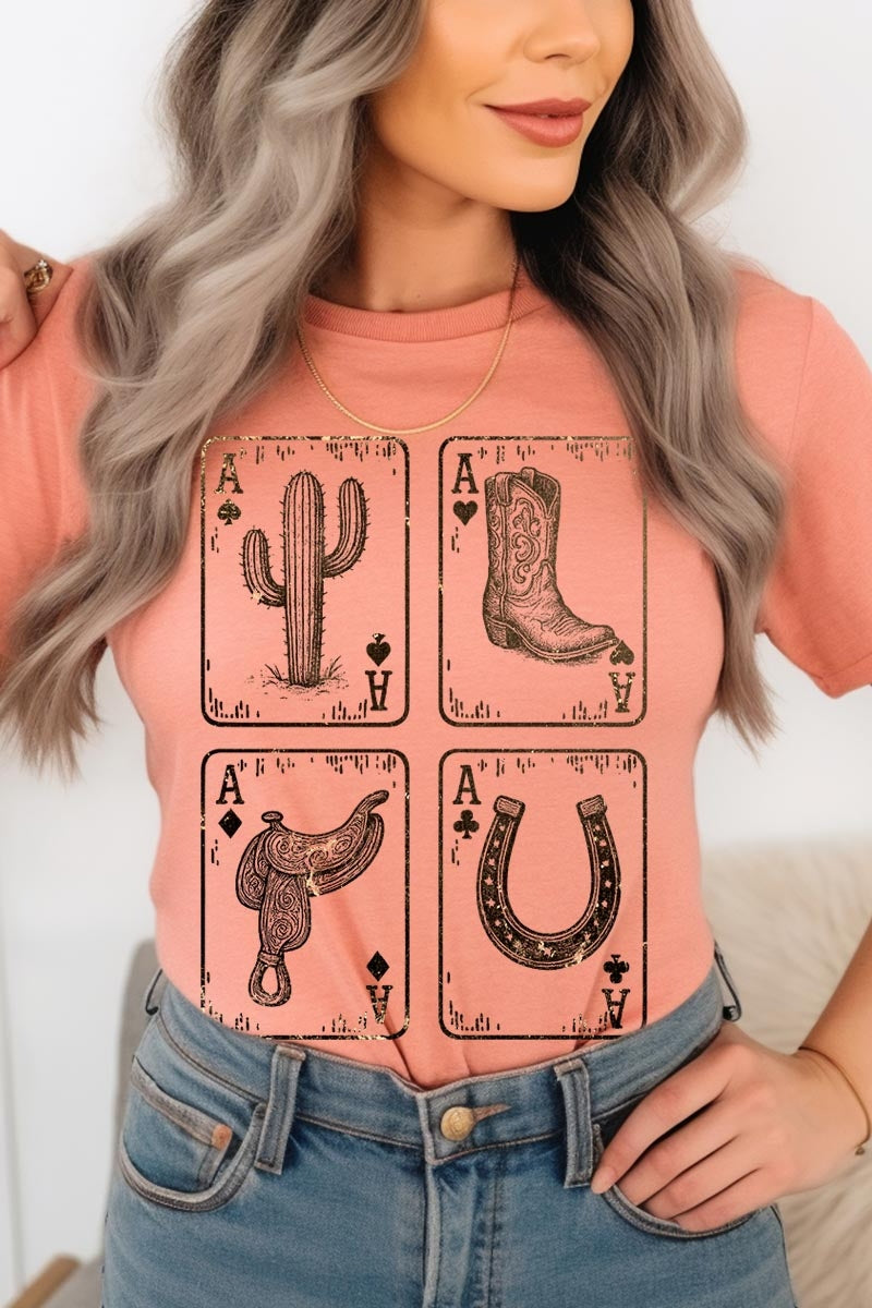 US3001-E3094 Western Cowgirl Card Graphic Tee $12.5