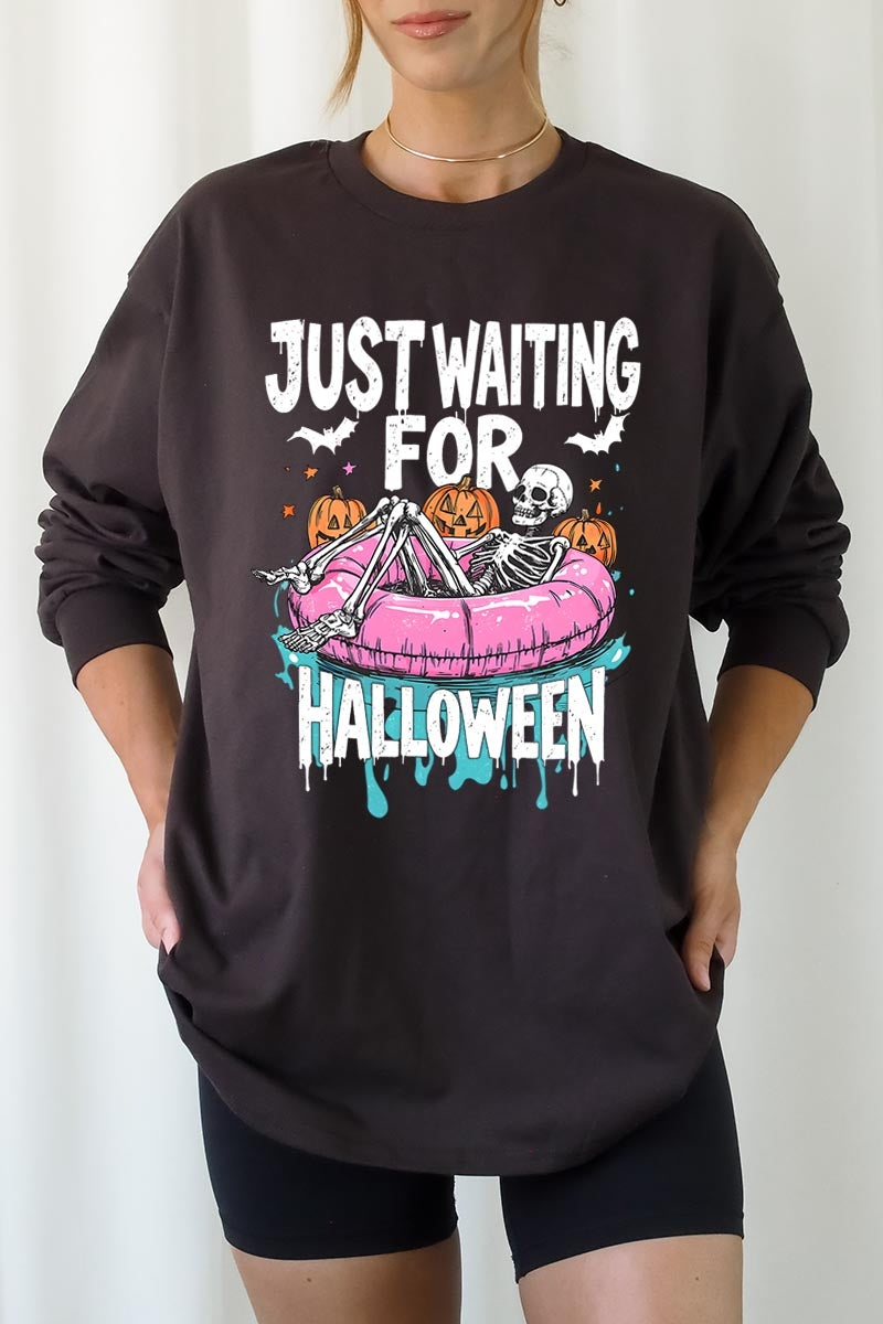 UL240P-E3138 Just Waiting For Halloween Plus Long Sleeve Tee $17