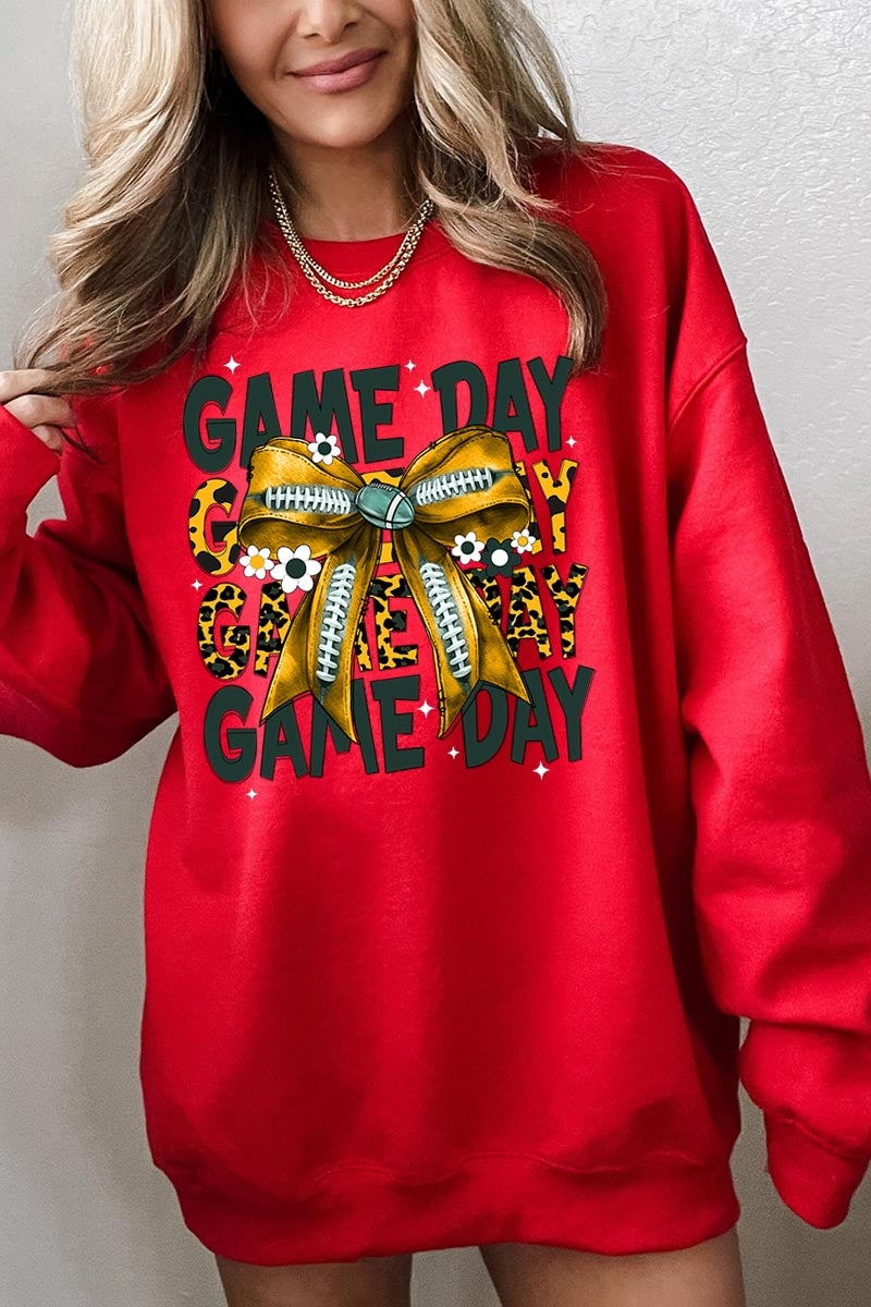 UL180-E3090 Yellow Football Game Day Bow Graphic Sweatshirt $20