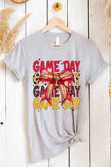 US3001P-E3091 Red Yellow Football Game Day Bow Graphic Plus Tee $16