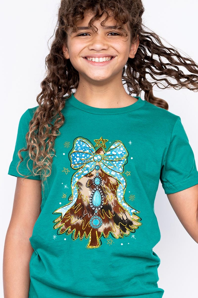 US3001Y-E3184Z Turquoise Christmas Tree Kids Graphic Tee $11