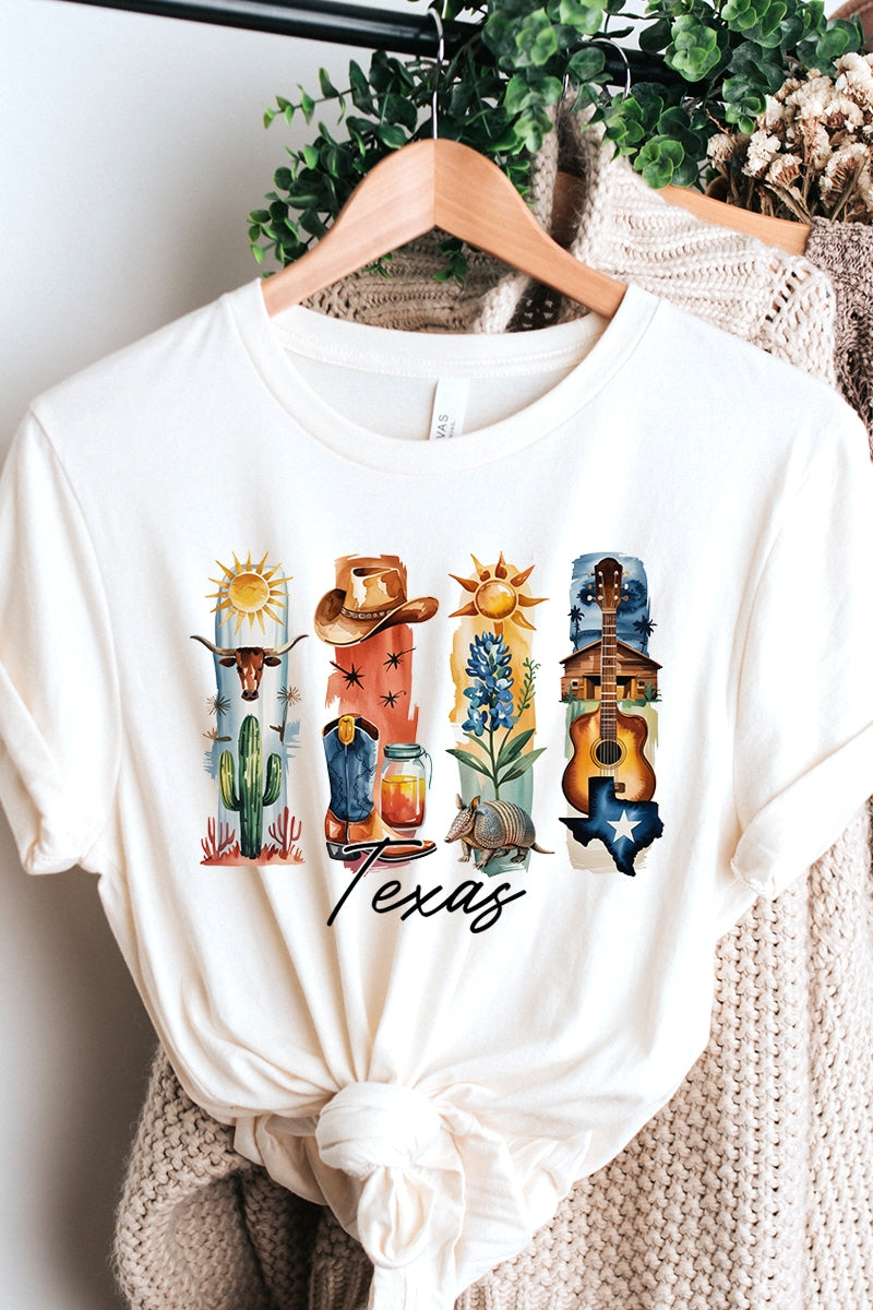 US3001-E3061TX Texas State Brushstroke Graphic Tee $12.5