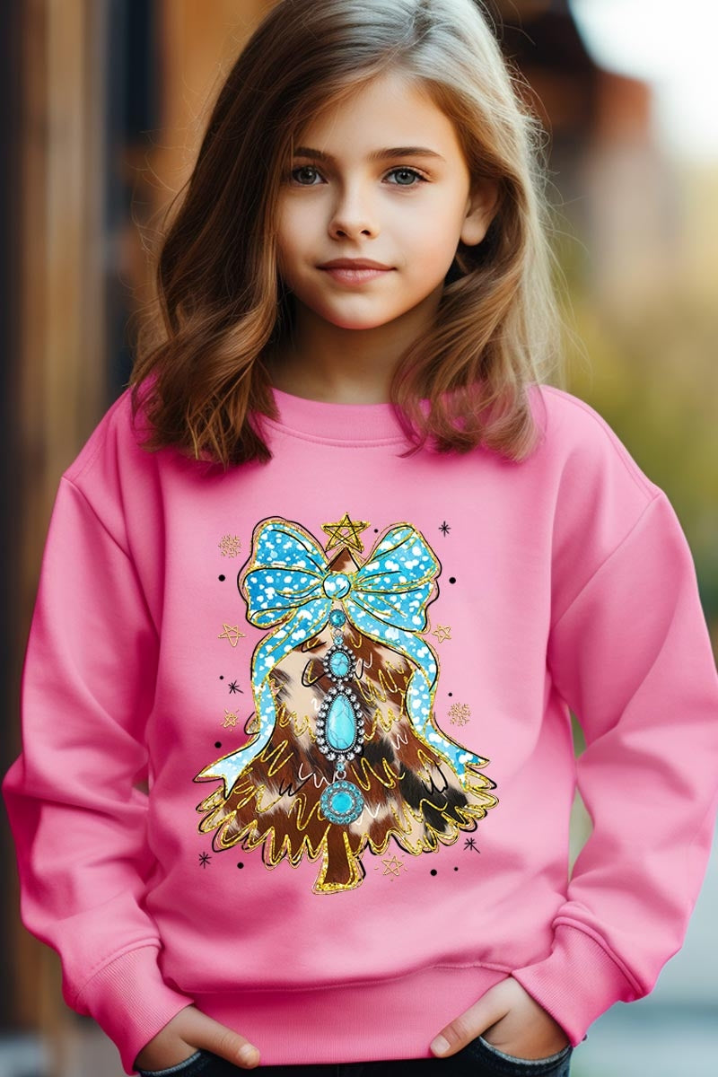 UL180B-E3184Z Turquoise Christmas Tree Kids Graphic Sweatshirt $20