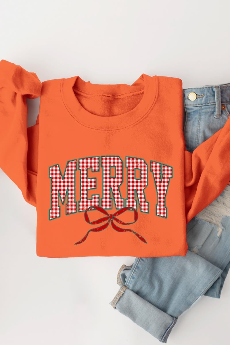 UL180-E3206 Plaid Merry Christmas Bow Graphic Sweatshirt $20