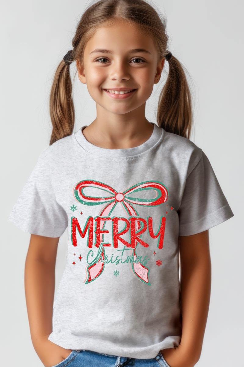 US3001Y-E3197Z Merry Christmas Bow Kids Graphic Tee $11