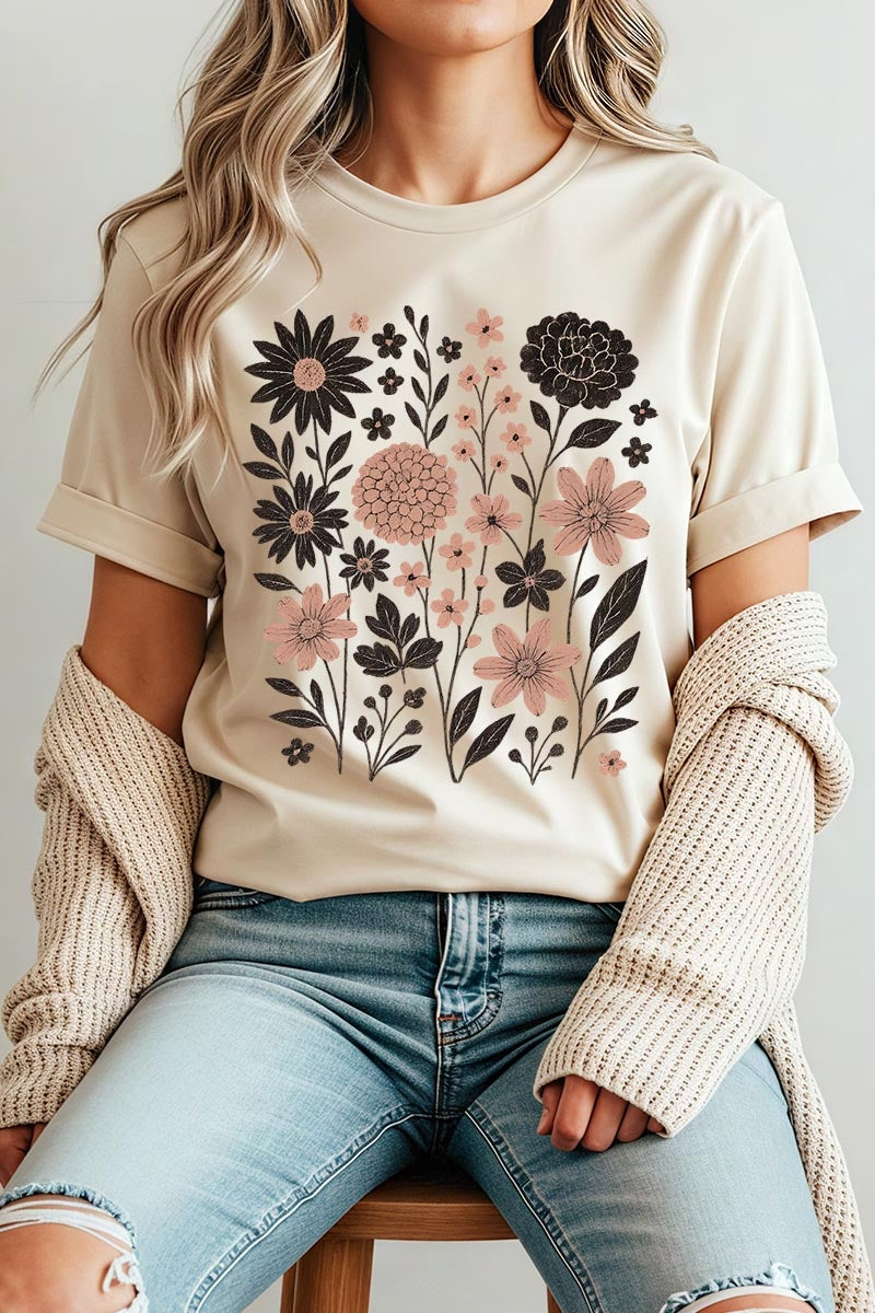 US3001P-E3178 Fall Floral Garden Graphic Plus Tee $16