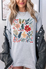 US3001-E3186 Floral Christmas Graphic Tee $12.5