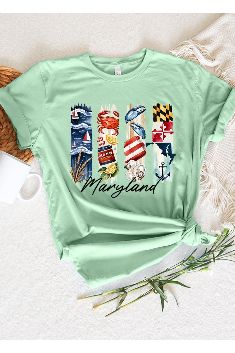 US3001-E3061MD Maryland State Brushstroke Graphic Tee $12.5