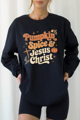 UL240-E3164 Pumpkin Spice & Jesus Graphic Long Sleeve Tee $13.75