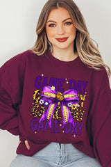 UL180-E3092 Purple Yellow Football Game Day Bow Sweatshirt $20