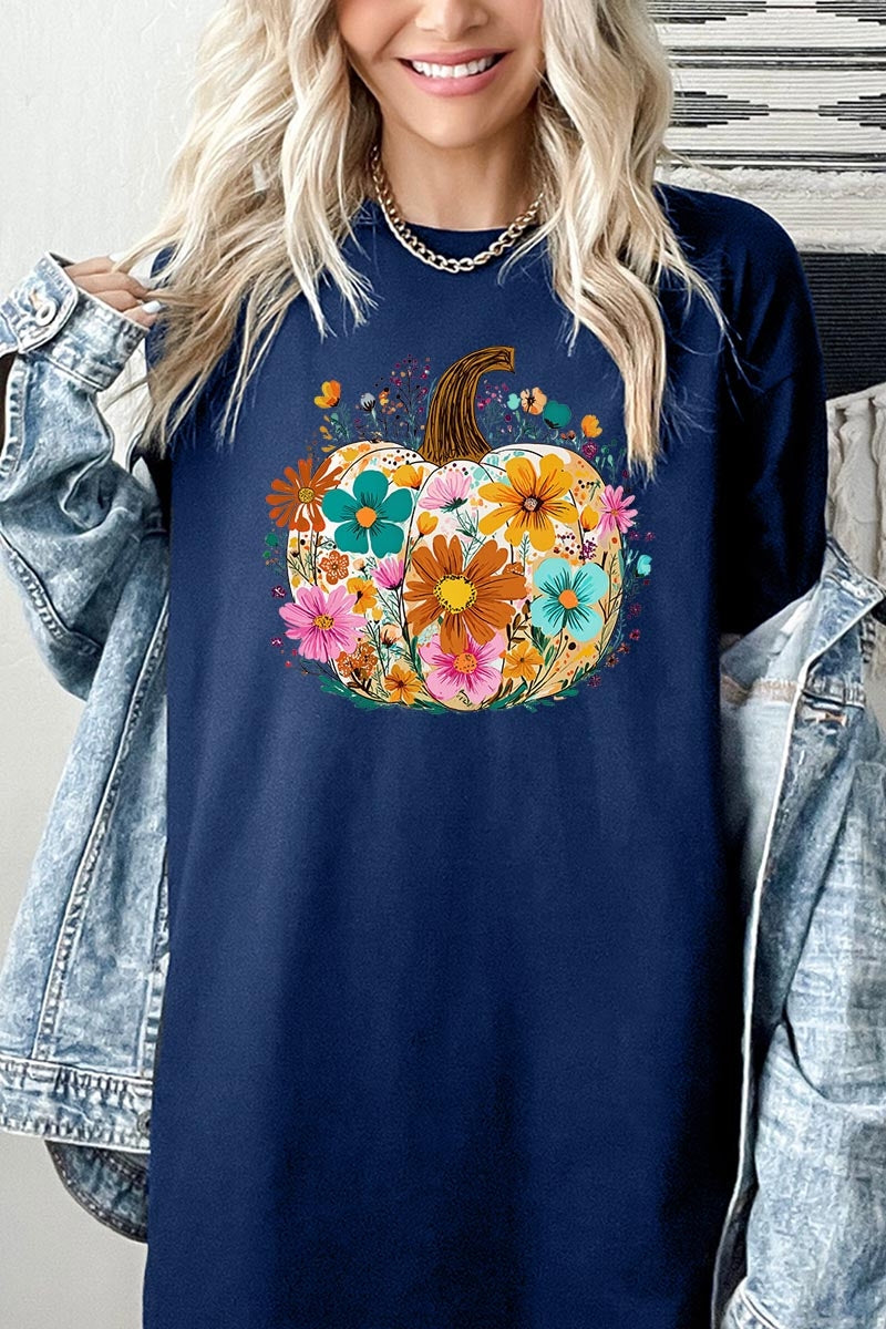 5000P-E3118 Floral Pumpkin Graphic Plus Heavy Cotton Tee $12.75