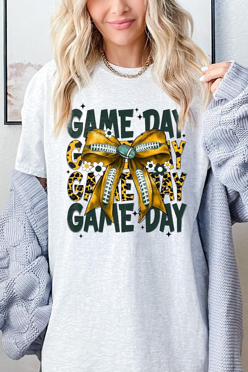 5000-E3090 Yellow Football Game Day Bow Heavy Cotton Tee $9