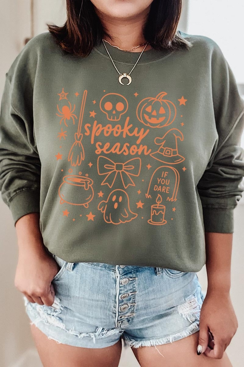 UL180-E3141 Halloween Doodle Graphic Sweatshirt $20