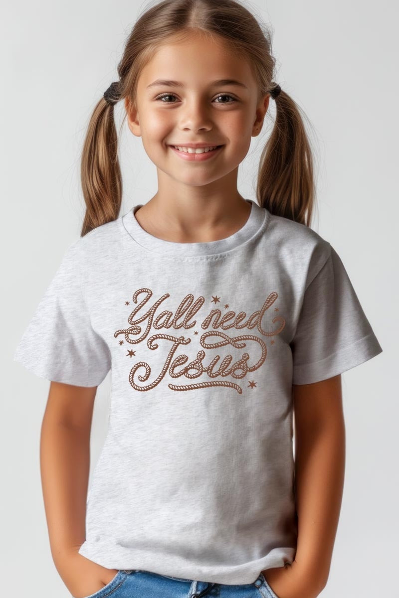 US3001Y-E3115Z Y'all Need Jesus Kids Graphic Tee $11
