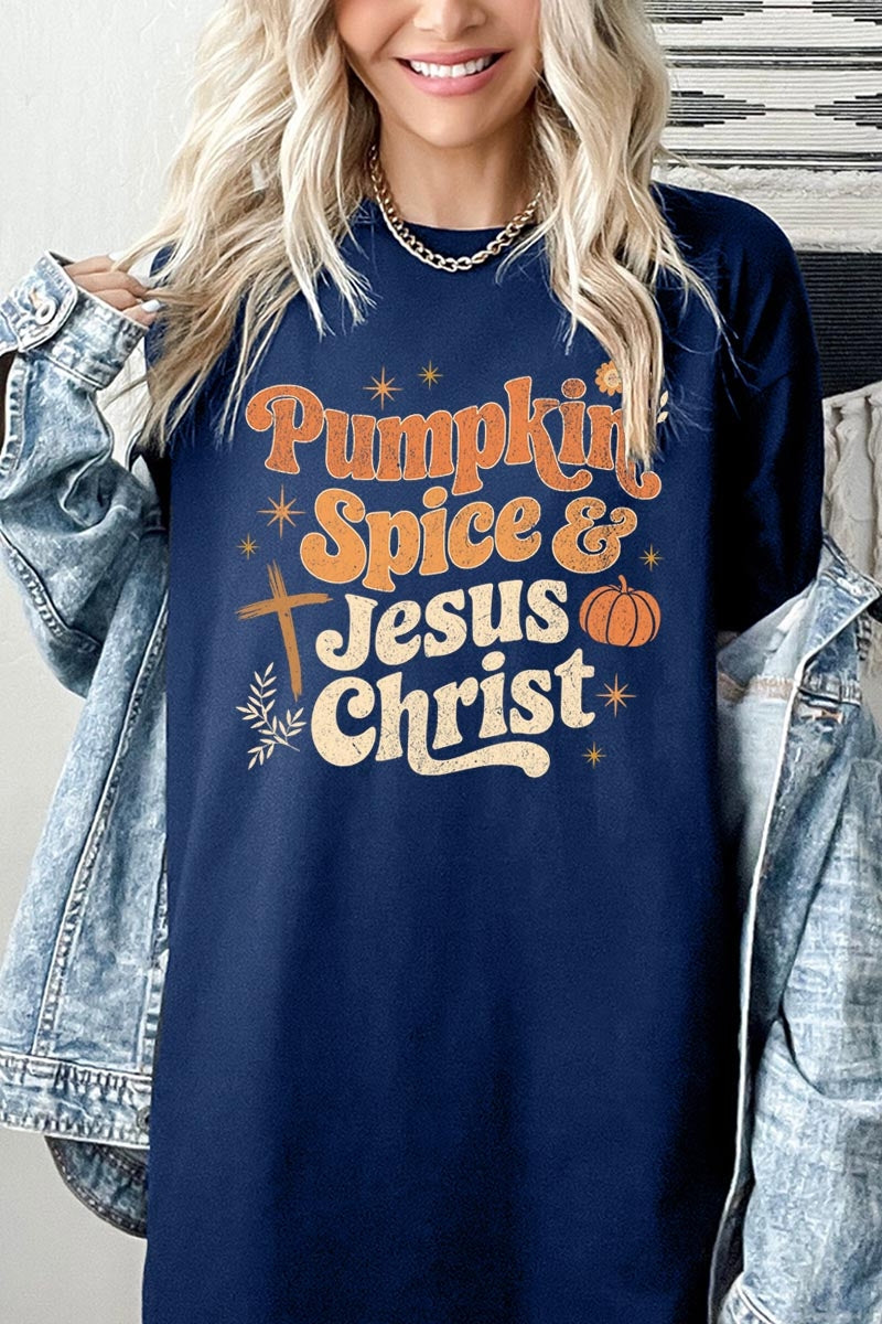 5000-E3164 Pumpkin Spice & Jesus Graphic Heavy Cotton Tee $9