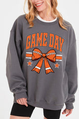 UL180P-E3064 Orange Game Day Football Bow Plus Sweatshirt $25