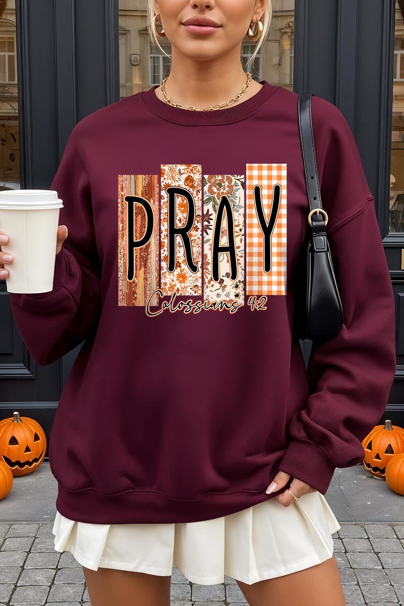 UL180P-E3166 Pray Fall Christian Graphic Plus Sweatshirt $25