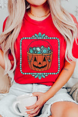 US3001P-E3140 Halloween turquoise pumpkin Graphic Plus Tee $16