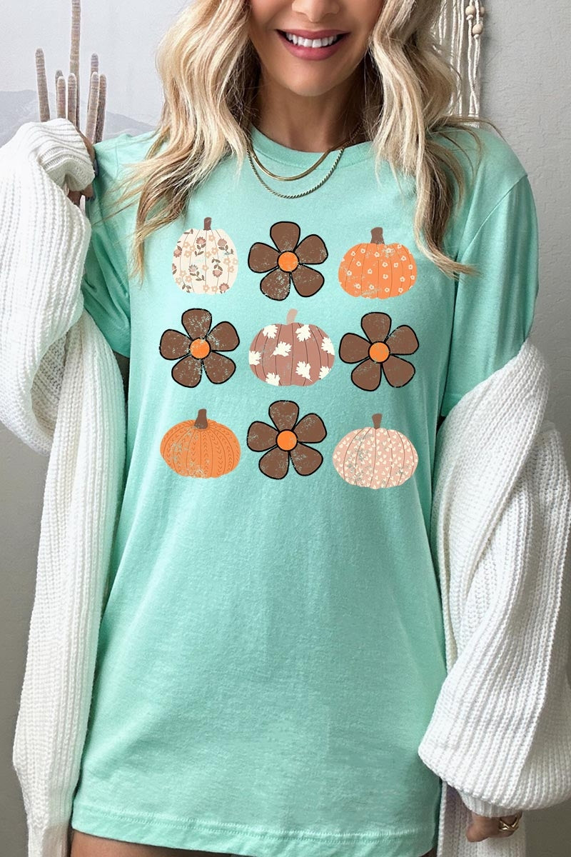 US3001P-E3117 Pumpkins & Flowers Fall Graphic Plus Tee $16
