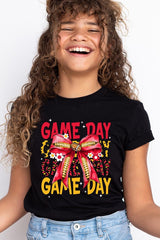 US3001Y-E3091Z Red Yellow Football Game Day Bow Kids Graphic Tee $11