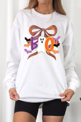 UL240P-E3120 Boo Brushstroke Bow Graphic Plus Long Sleeve Tee $17