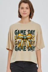CTS-E3090 Yellow Football Game Day Bow Relaxed Crop Top $11