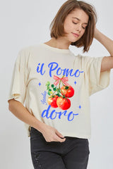 CTS-E3070 Il Pomodoro Tomato Art Graphic Relaxed Crop Top $11
