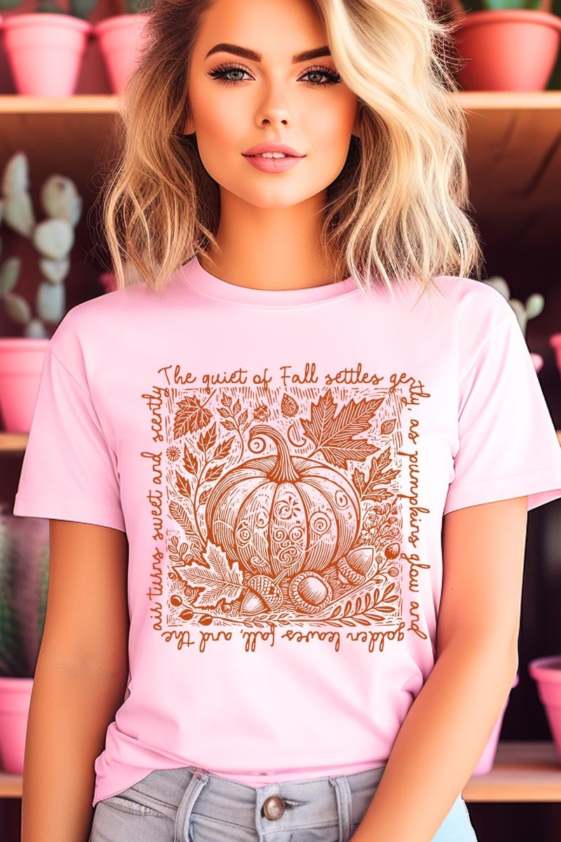 US3001P-E3112 Fall Pumpkin Botanical Graphic Plus Tee $16