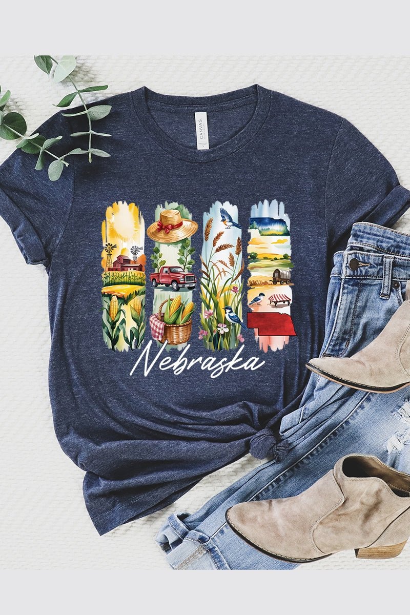 US3001-E3061NE Nebraska State Brushstroke Graphic Tee $12.5