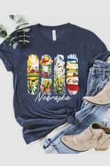 US3001-E3061NE Nebraska State Brushstroke Graphic Tee $12.5